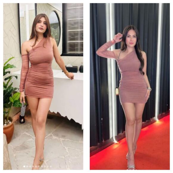 Zara Fitted Asymmetric Draped Organza Dress Medium One Sleeve Ruched Cocktail - Picture 8 of 14